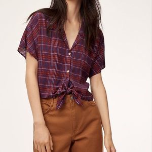 Wilfred free plaid tie front blouse sz XXS